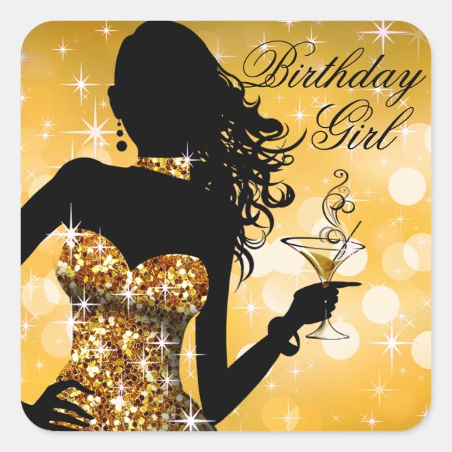 Gold des Bombe Bling Glitzer-Party-Kleid | Quadratischer Aufkleber (Vorderseite)