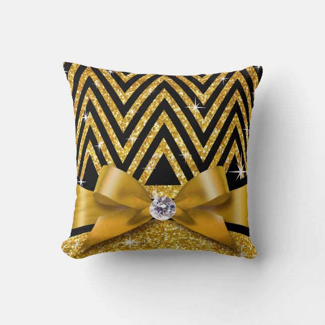 Gold des Glitzer Zickzack Bling Diamant-Bogens | Kissen (Vorderseite)