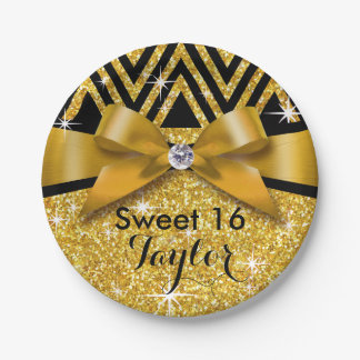 Gold des Glitzer Zickzack Bling Diamant-Bogens | Pappteller