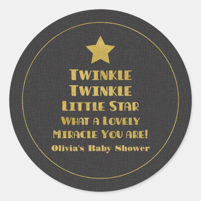 Gold Design Twinkle Little Star Baby Dusche Runder Aufkleber (Vorderseite)
