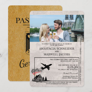 Gold Deutschland Reisepass Hochzeits Einladung