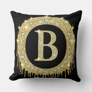 Gold Diamant B Buchstabe Monogramm Personal Kissen