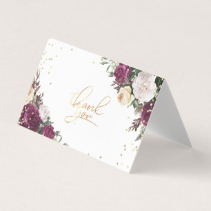 Gold Diamanten Burgund Floral Dankeskarten Visitenkarten