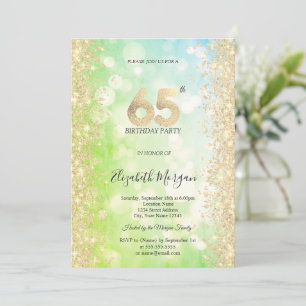 Gold Diamanten Grün Blau Bokeh 65. Geburtstag Einladung