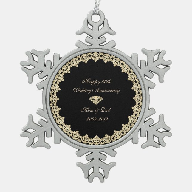 Gold Diamond 50. Hochzeitstag Schneeflocken Zinn-Ornament (Vorderseite)