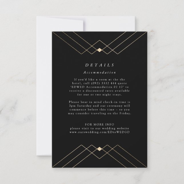 Gold Diamond Black Geometric Deko Gatsby Wedding RSVP Karte (Vorderseite)