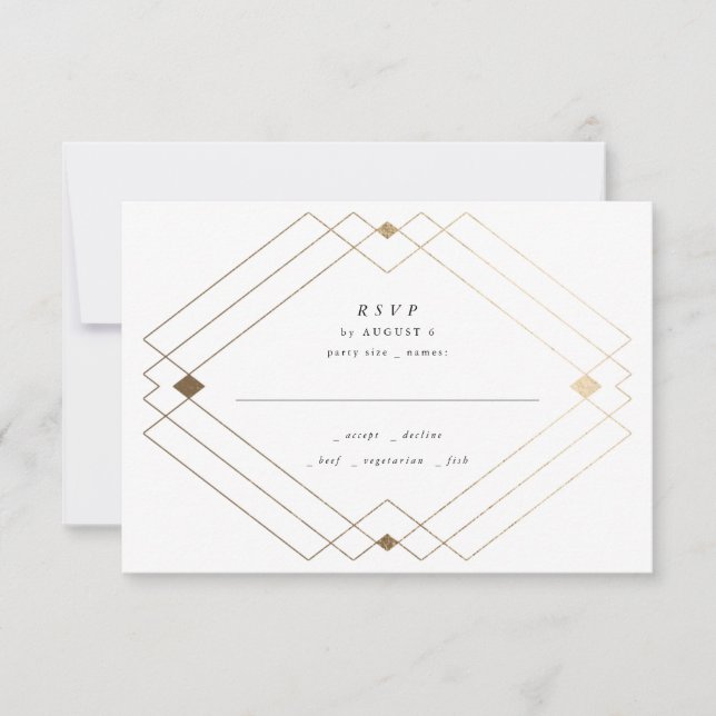 Gold Diamond Black Geometric Deko Gatsby Wedding RSVP Karte (Vorderseite)