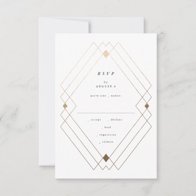 Gold Diamond Black Geometric Deko Gatsby Wedding RSVP Karte (Vorderseite)