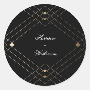Gold Diamond Black Geometric Deko Gatsby Wedding Runder Aufkleber