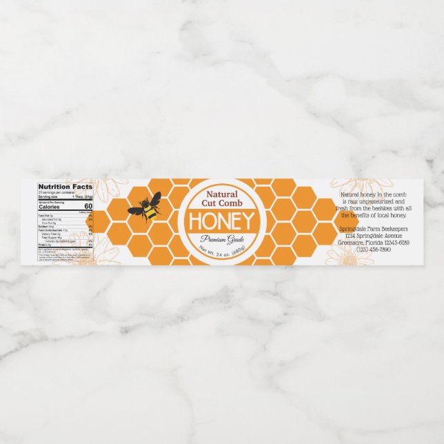 Gold Diamond Cut Comb Honey Container Labels (Einzelnes Label)