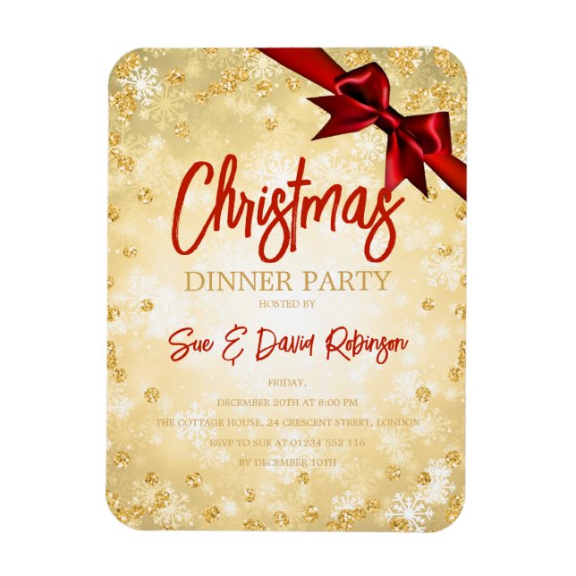 Gold Diamond Glitzer Red Ribbon Xmas Einladung Magnet (Vertikal)