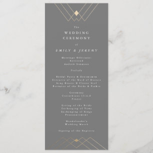 Gold Diamond Gray Geometric Deko Gatsby Wedding Programm