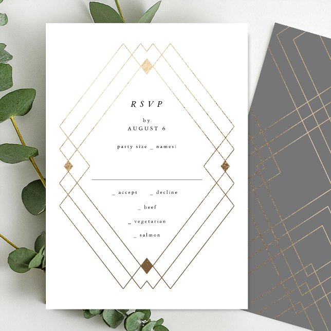 Gold Diamond Gray Geometric Deko Gatsby Wedding RSVP Karte (Von Creator hochgeladen)