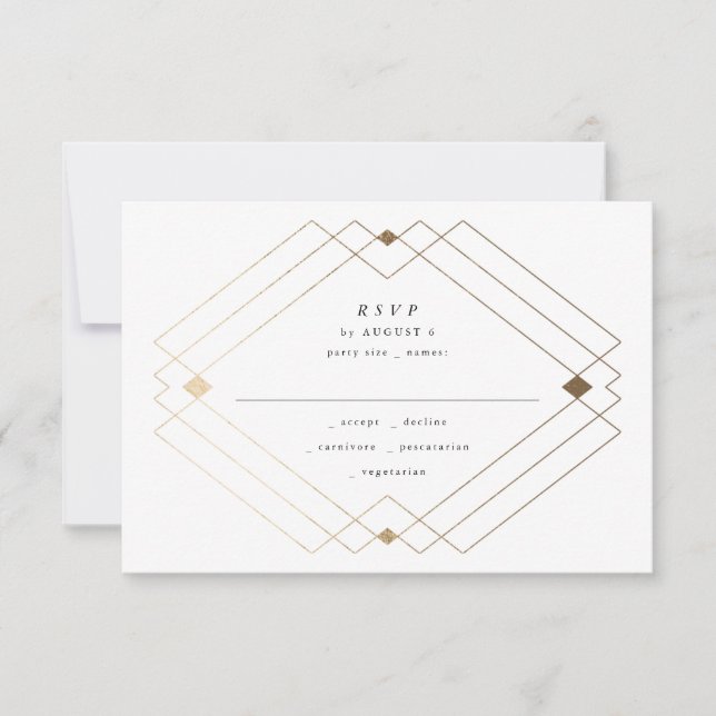 Gold Diamond Gray Geometric Deko Gatsby Wedding RSVP Karte (Vorderseite)