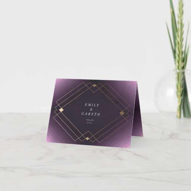 Gold Diamond Lila Geometric Deko Gatsby Wedding Dankeskarte (Vorderseite)