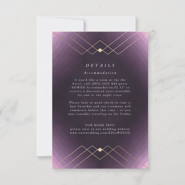 Gold Diamond Lila Geometric Deko Gatsby Wedding RSVP Karte (Vorderseite)