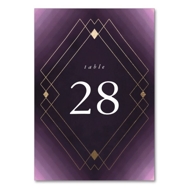 Gold Diamond Lila Geometric Deko Gatsby Wedding Tischnummer (Vorderseite)