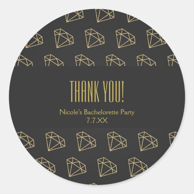 Gold Diamond Modern Design Bachelorette Bevorzugun Runder Aufkleber (Vorderseite)