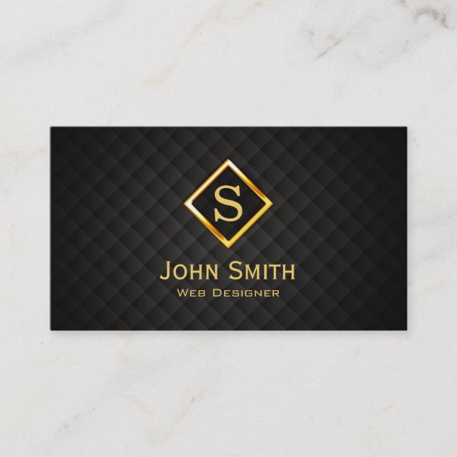 Gold Diamond Monogram Carte de visite Web Design (Devant)