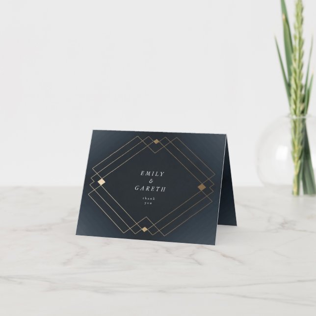 Gold Diamond Navy Geometric Deko Gatsby Wedding Dankeskarte (Vorderseite)