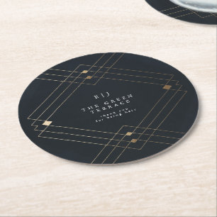 Gold Diamond Navy Geometric Deko Gatsby Wedding Runder Pappuntersetzer