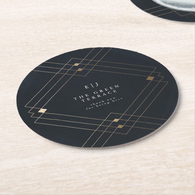 Gold Diamond Navy Geometric Deko Gatsby Wedding Runder Pappuntersetzer (Angewinkelt)