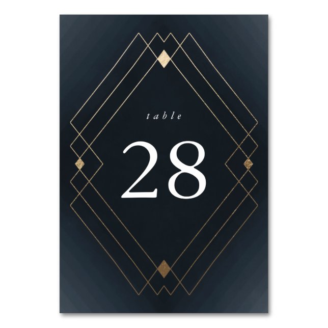 Gold Diamond Navy Geometric Deko Gatsby Wedding Tischnummer (Vorderseite)