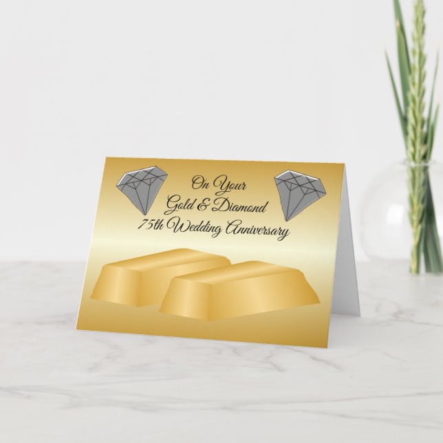 Gold Diamond Personalisiert 75. Hochzeitstag Karte (Vorderseite)
