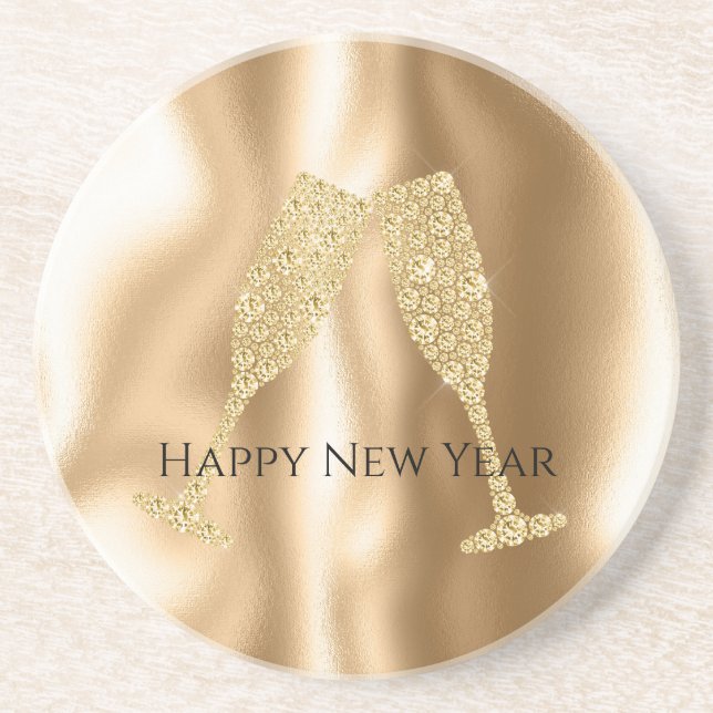 Gold Diamond Sparkle Champagne Glasses New Year's Getränkeuntersetzer (Vorne)
