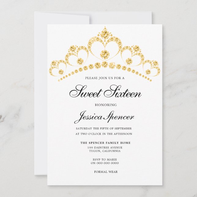 Gold Diamond Tiara Sweet 16 Invitation de groupe (Devant)