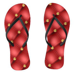 Gold Diamond Tufted Leder Red Flip Flops