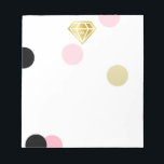 Gold Diamond und große rosa Konfetti Monogram Notizblock<br><div class="desc">Hübsches personalisiertes Notizblock mit großen Konfetti in Rosa,  Schwarz und Gold. Passen Sie Ihr Monogramm in einem goldfarbenen Diamanten an.</div>