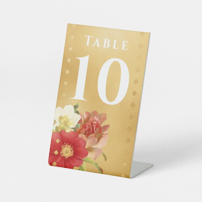 Gold Diamond Vintag Rose Tischnummer Sockelschild (Vorderseite)
