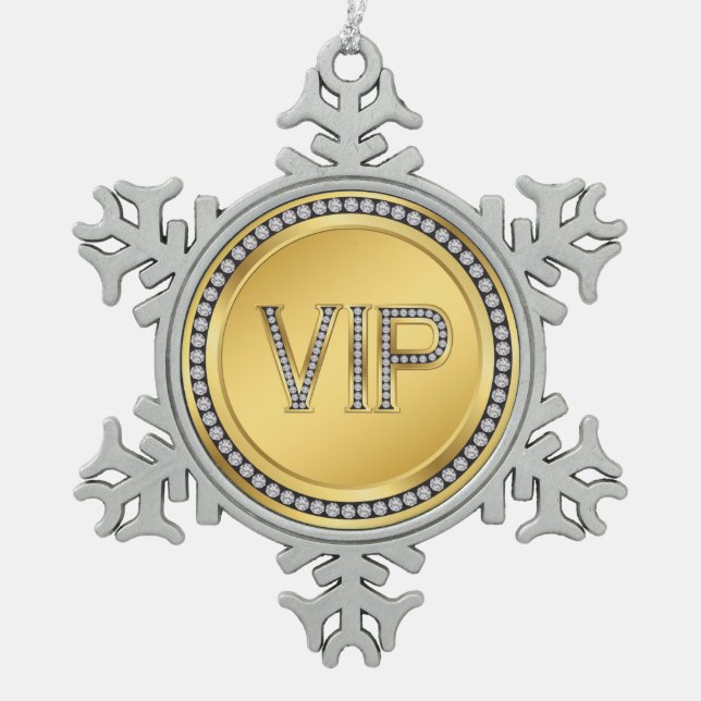 Gold Diamond VIP Weihnachten Schneeflocken Zinn-Ornament (Vorderseite)