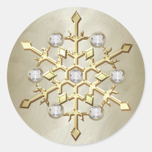 Gold Diamond Weihnachtsschneeflocke Runder Aufkleber (Vorderseite)