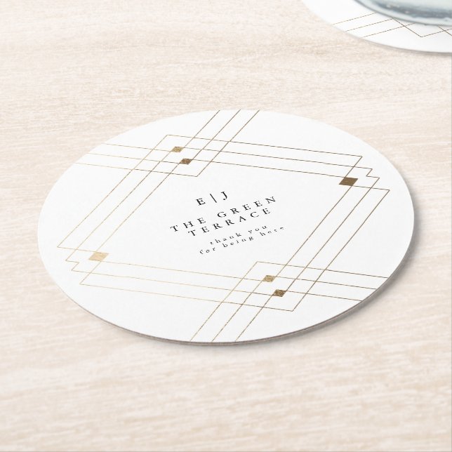 Gold Diamond White Geometric Deko Gatsby Wedding Runder Pappuntersetzer (Angewinkelt)