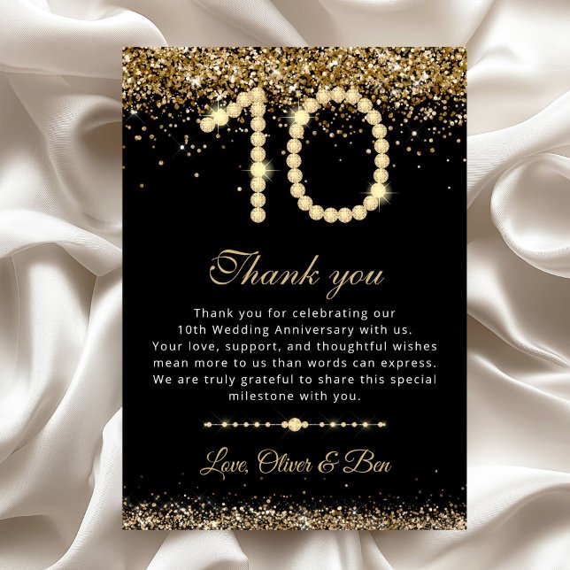 Gold Diamonds 10. Jubiläums Danke Karte (Gold Diamond 10th Anniversary wedding Thank you card)