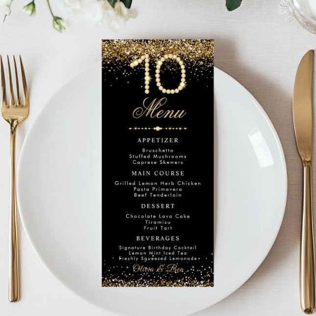 Gold Diamonds 10. Jubiläums-Dinner-Menü à la carte Menükarte (Gold Diamond 10th Anniversary wedding Menu card)