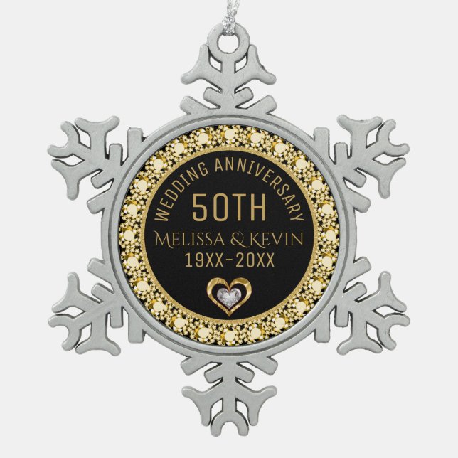 Gold Diamonds 50. Wedding Anniversary Template Schneeflocken Zinn-Ornament (Vorderseite)