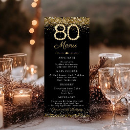 Gold Diamonds 80th Birthday Dinner Flat Menu Menükarte