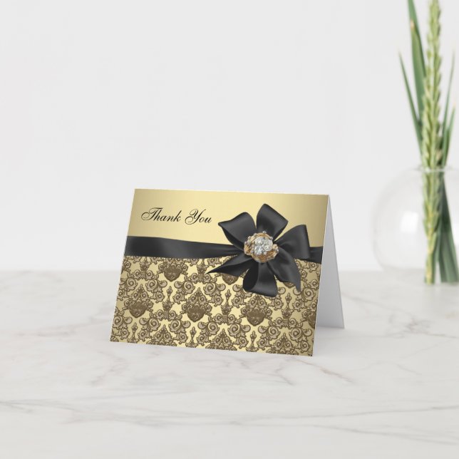 Gold Diamonds Black Damask Vielen Dank Karten (Vorderseite)