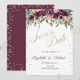 Gold Diamonds Burgundy Blume Save the Date