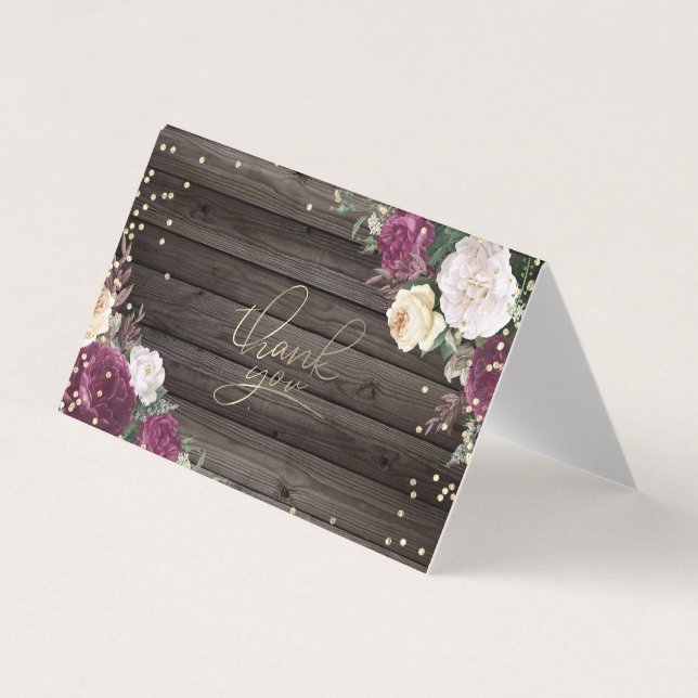 Gold Diamonds Burgundy Blume Wood Dankeschön Karte (Vorderseite)