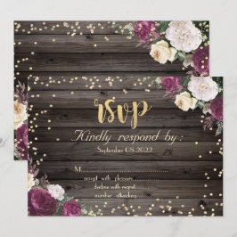 Gold Diamonds Burgundy Blume Wood Einladung