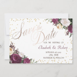 Gold Diamonds Burgundy Floral Save the Date