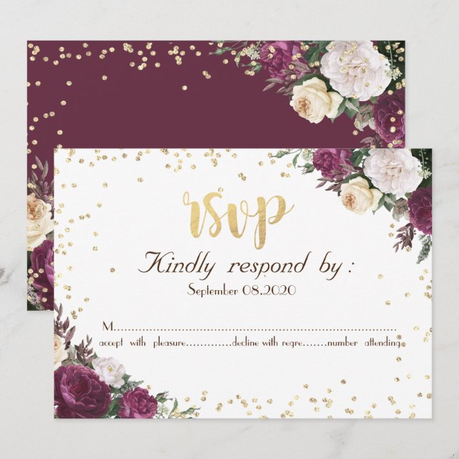 Gold Diamonds Burgundy Floral UAWG Einladung (Vorne/Hinten)