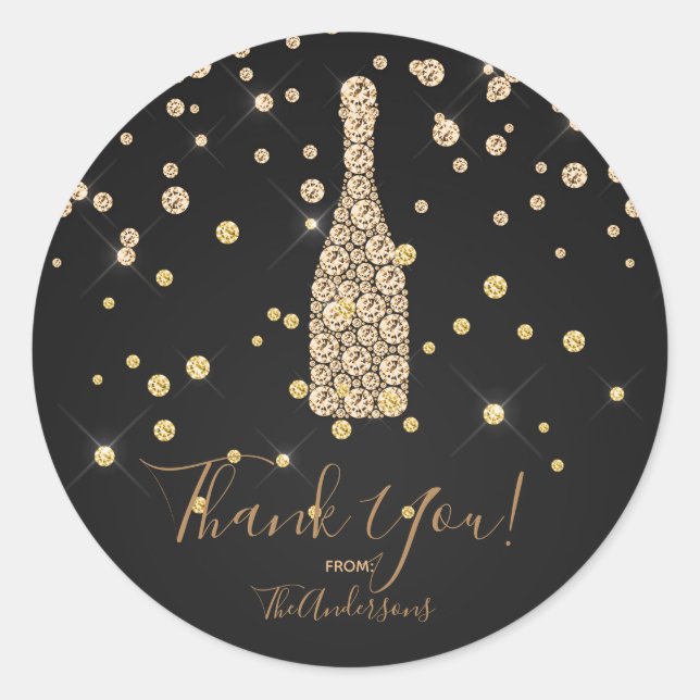 Gold Diamonds Champagne Toast Celebration Fevor Runder Aufkleber (Vorderseite)