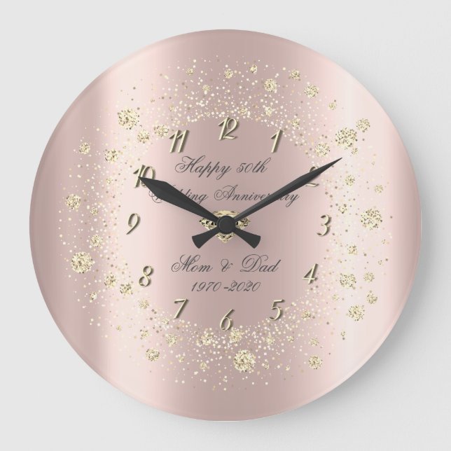 Gold Diamonds Confetti Rose Gold Jubiläum Große Wanduhr (Vorderseite)