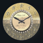 Gold Diamonds Damask  25th Wedding Anniversary Große Wanduhr<br><div class="desc">Elegant gold diamonds on damask.</div>