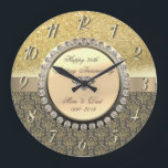 Gold Diamonds Damask  25th Wedding Anniversary Große Wanduhr<br><div class="desc">Elegant gold diamonds on damask.</div>
